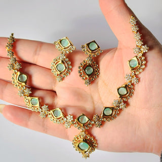 Jade Mint Green CZ Diamond Simulant Necklace Set
