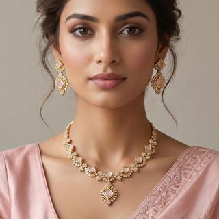 Jade Pink CZ Diamond Simulant Necklace Set