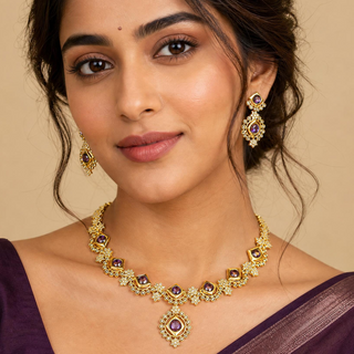 Jade Purple CZ Diamond Simulant Necklace Set
