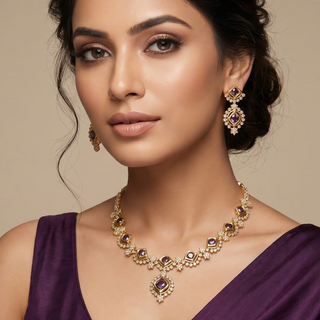 Jade Purple CZ Diamond Simulant Necklace Set
