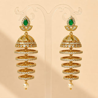 Jordyn Dark Green CZ Diamond Simulant Jhumka Earrings