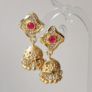 Joselyn Pink Gold CZ Diamond Simulant Mini Jhumka Earrings 1