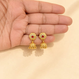 Joselyn Pink Gold CZ Diamond Simulant Mini Jhumki Earrings 3