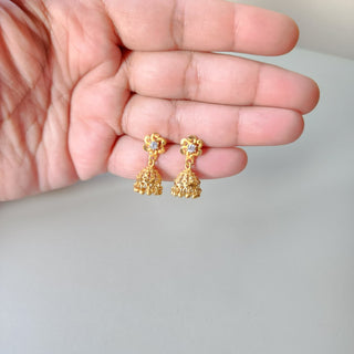 Josephine Gold CZ Diamond Simulant Mini Jhumki Earrings 2