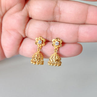 Josephine Gold CZ Diamond Simulant Mini Jhumki Earrings 2