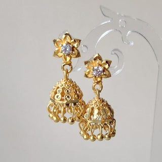 Josephine Gold CZ Diamond Simulant Mini Jhumki Earrings 3