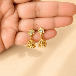 Josephine Gold CZ Diamond Simulant Mini Jhumki Earrings 3