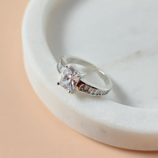 Julia Silver Solitaire Adjustable Diamond Simulant Ring