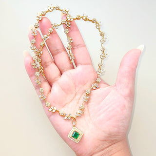 Kaia Green CZ Diamond Simulant Long Necklace Set