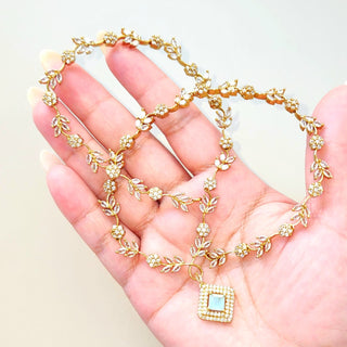 Kaia Mint Green CZ Diamond Simulant Long Necklace Set