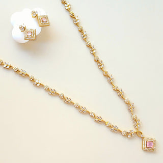Kaia Pink CZ Diamond Simulant Long Necklace Set