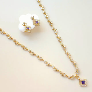 Kaia Purple CZ Diamond Simulant Long Necklace Set