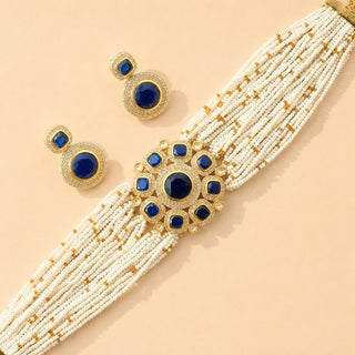 Karlie Blue Choker CZ Diamond Simulant Necklace Set