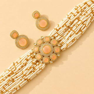 Karlie Peach Choker CZ Diamond Simulant Necklace Set