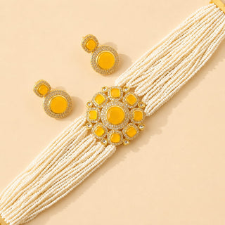 Karlie Yellow Choker CZ Diamond Simulant Necklace Set