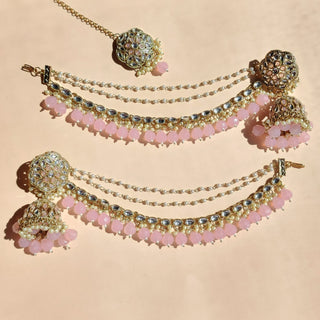 Katrina Light Pink Baahubali Kundan Jhumka Earrings