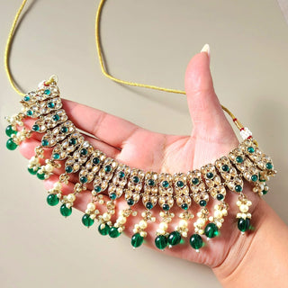 Kayla Green Polki Necklace Set with Tikka
