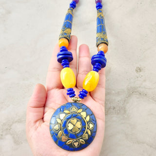 Fiora Orange Blue Brass Handcrafted Necklace