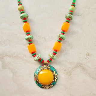 Fiora Orange Green Brass Handcrafted Necklace