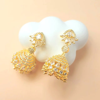Kimberly White CZ Diamond Simulant Jhumka Earrings