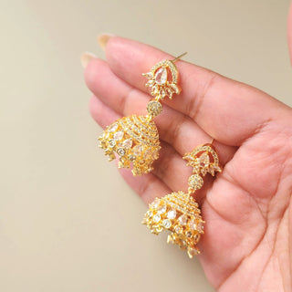 Kimberly White CZ Diamond Simulant Jhumka Earrings