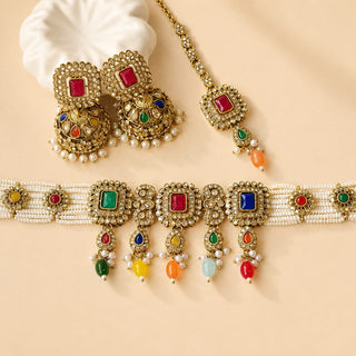 Lenora Multicolour Choker Necklace Set with Tikka