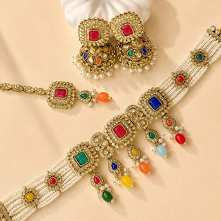 Lenora Multicolour Choker Necklace Set with Tikka