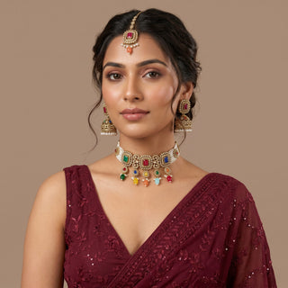 Lenora Multicolour Choker Necklace Set with Tikka