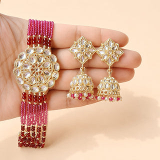 Lilah Maroon Red Multicolour Kundan Choker Necklace Set