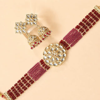 Lilah Maroon Red Multicolour Kundan Choker Necklace Set