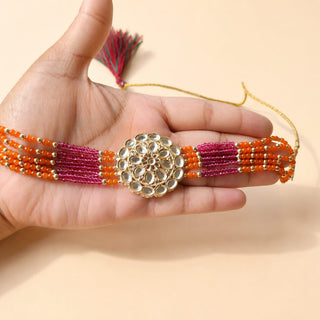 Lilah Orange Pink Multicolour Kundan Choker Necklace Set