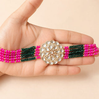 Lilah Pink Multicolour Kundan Choker Necklace Set
