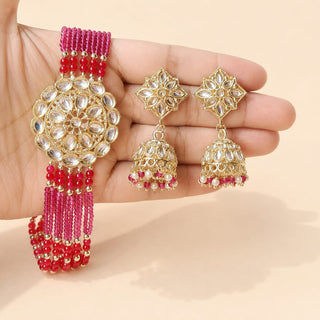 Lilah Red Multicolour Kundan Choker Necklace Set