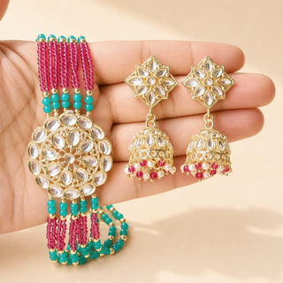 Lilah Teal Blue Multicolour Kundan Choker Necklace Set