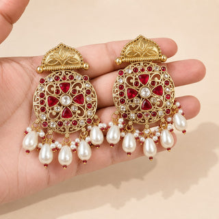 Lillie Ruby Red Kundan Earrings