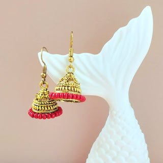 Lily Dark Red Mini Jhumka Earrings