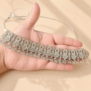 Livia Silver Choker Necklace Set with Tikka
