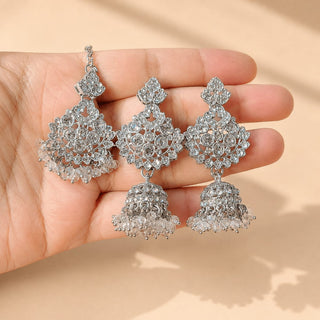 Livia Silver Choker Necklace Set with Tikka