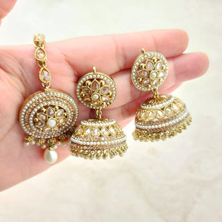 Louisa White Polki Jhumki Tikka Set