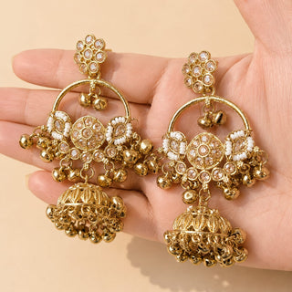Lucy White Victorian Gold Kashmiri Jhumka Earrings