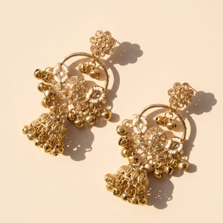 Lucy White Victorian Gold Kashmiri Jhumka Earrings