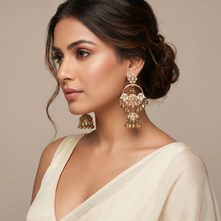 Lucy White Victorian Gold Kashmiri Jhumka Earrings