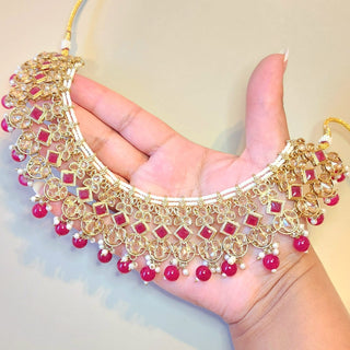 Lyssa Rani Pink Polki Necklace Set with Tikka