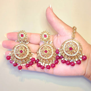 Lyssa Rani Pink Polki Necklace Set with Tikka