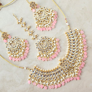 Madison Pink Kundan Necklace Set with Tikka