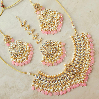 Madison Pink Kundan Necklace Set with Tikka