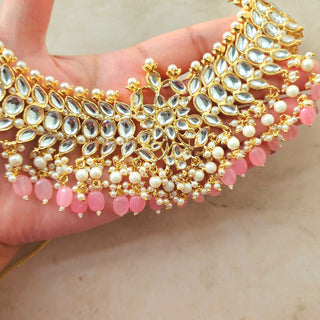 Madison Pink Kundan Necklace Set with Tikka