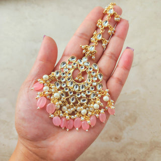 Madison Pink Kundan Necklace Set with Tikka