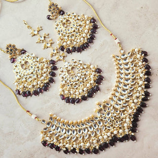 Madison Wine Kundan Necklace Set with Tikka