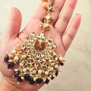 Madison Wine Kundan Necklace Set with Tikka